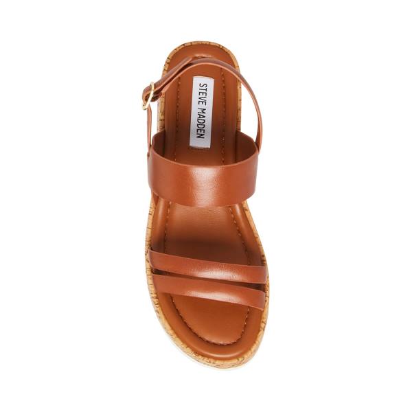 Steve Madden Athena Cognac Lær Sandaler Dame Brune | SM-951UE