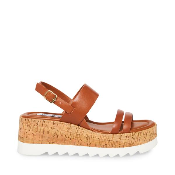 Steve Madden Athena Cognac Lær Sandaler Dame Brune | SM-951UE