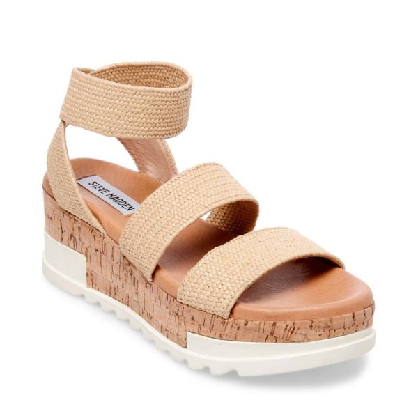 Steve Madden Bandi Natural Raffia Sandaler Dame Beige | SM-952WM