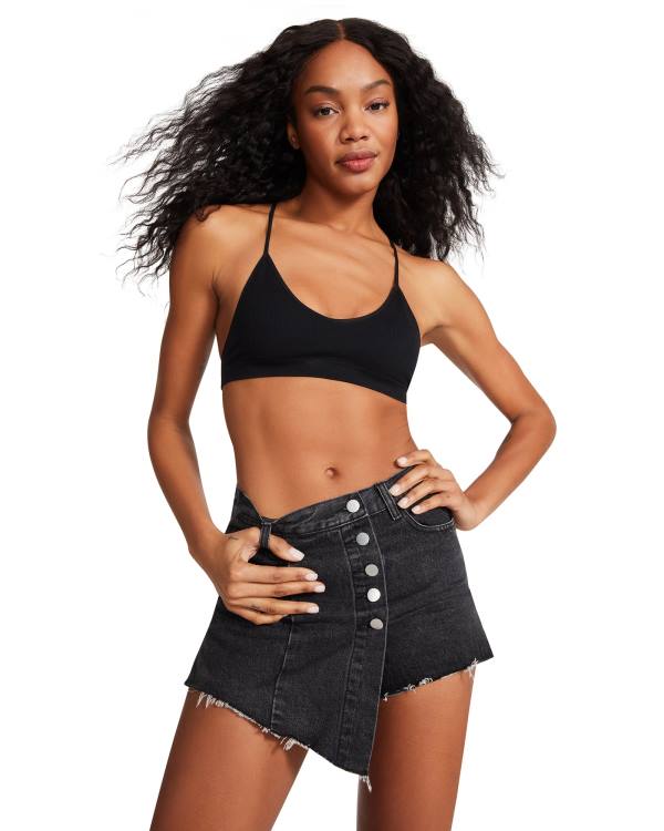 Steve Madden Black Denim Skort Shorts Dame Svarte | SM-569SA