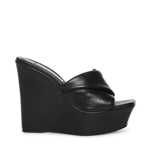 Steve Madden Brianna Lær Sandaler Dame Svarte | SM-961XO