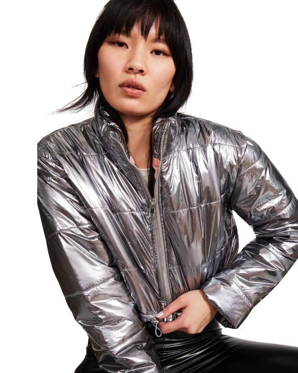 Steve Madden Cropped Metallic Puffer Gunmetal Jakke Dame Bronze | SM-132VP