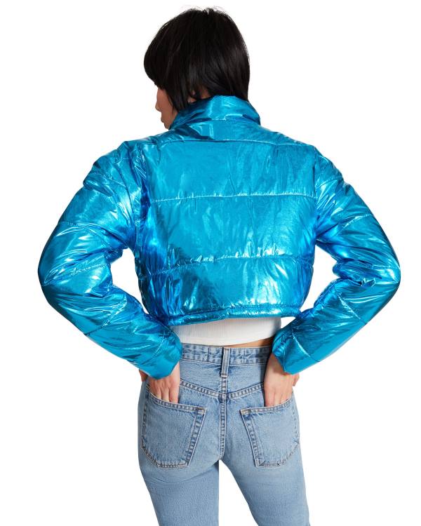 Steve Madden Cropped Metallic Puffer Jakke Dame Blå | SM-189NL