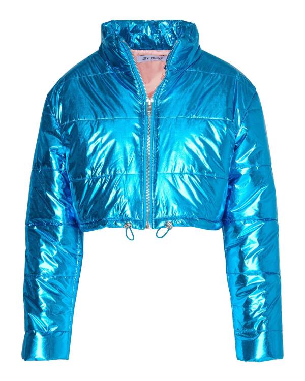 Steve Madden Cropped Metallic Puffer Jakke Dame Blå | SM-189NL