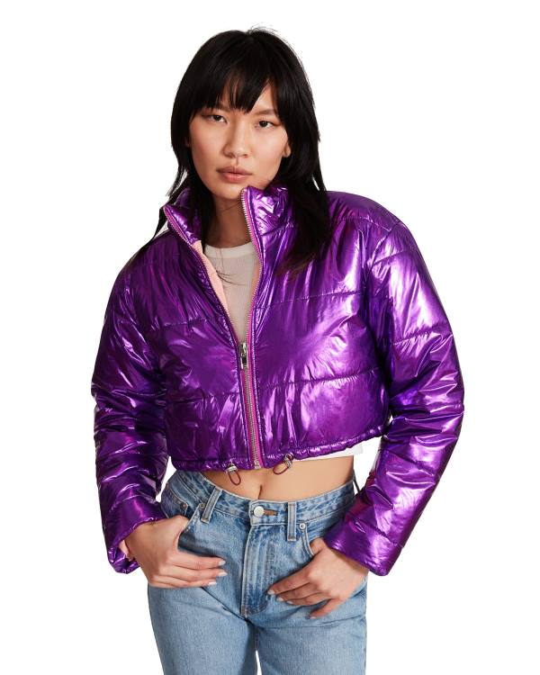 Steve Madden Cropped Metallic Puffer Jakke Dame Lilla | SM-209PZ