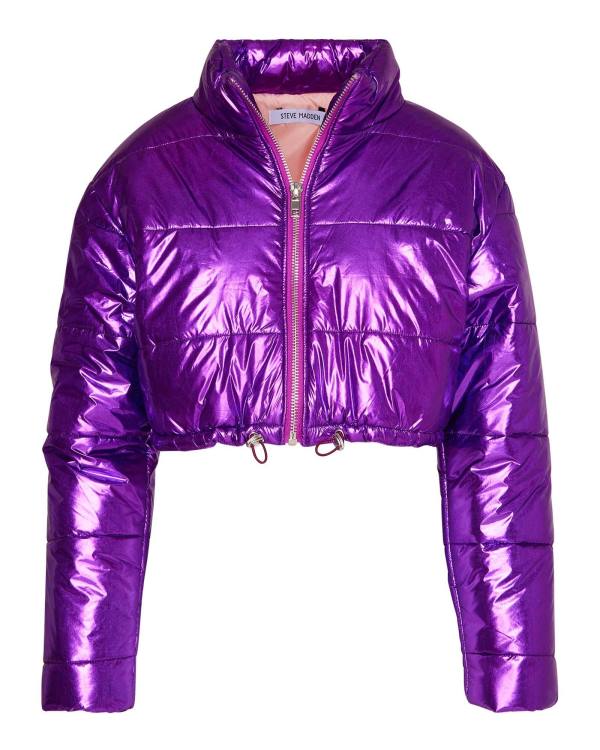 Steve Madden Cropped Metallic Puffer Jakke Dame Lilla | SM-209PZ