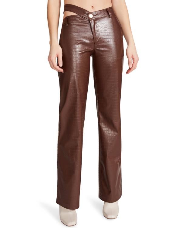 Steve Madden Cut Out Faux Lær Pant Bukser Dame Brune | SM-613YZ