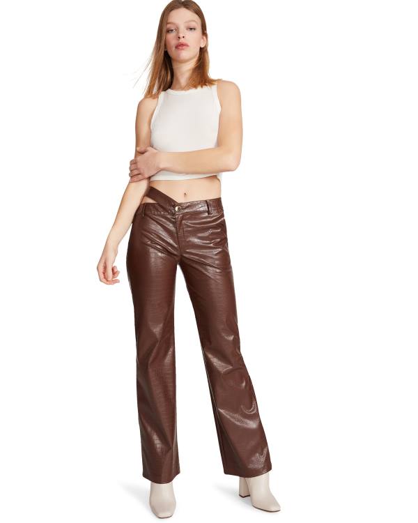 Steve Madden Cut Out Faux Lær Pant Bukser Dame Brune | SM-613YZ