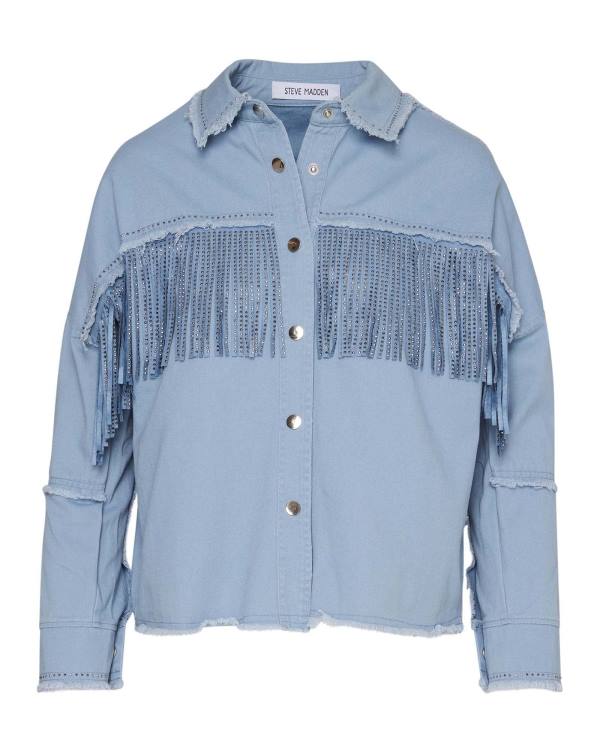 Steve Madden Denim Fringe Button Up Topper Dame Blå | SM-504QK