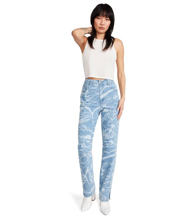 Steve Madden Denim Swirl Pants Bukser Dame Blå | SM-605QE