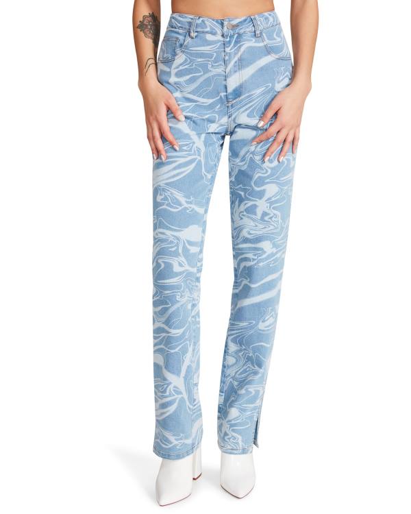 Steve Madden Denim Swirl Pants Bukser Dame Blå | SM-605QE