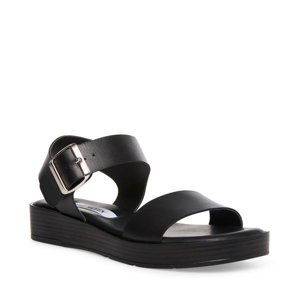 Steve Madden Destined Lær Sandaler Dame Svarte | SM-021ZF