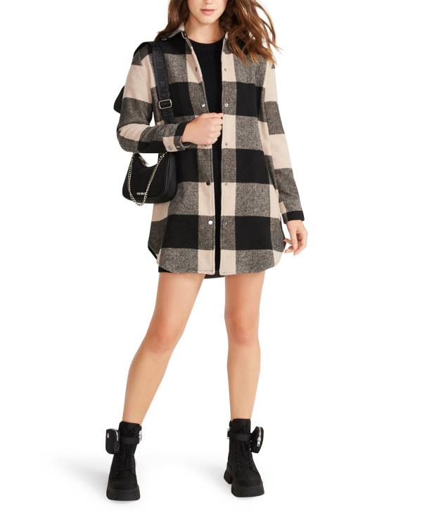 Steve Madden Eldridge Plaid Lt Taupe Frakker Dame Lyse Grå Brune | SM-520DZ