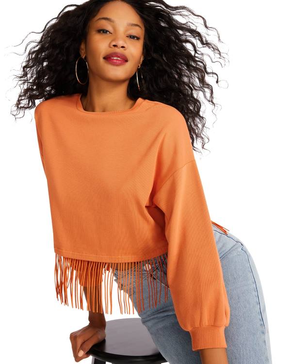 Steve Madden Fringe Crew Neck Topper Dame Oransje | SM-023NM