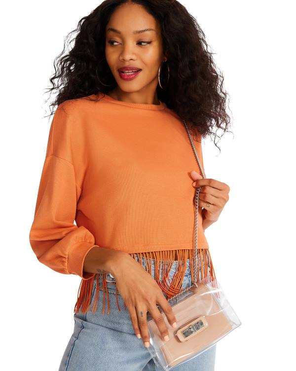 Steve Madden Fringe Crew Neck Topper Dame Oransje | SM-023NM