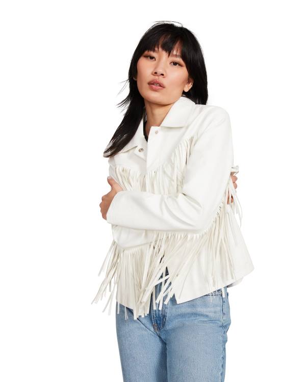 Steve Madden Fringe Jakke Dame Hvite | SM-872RF