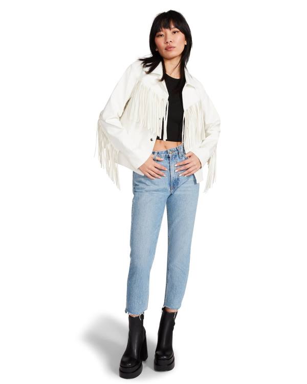 Steve Madden Fringe Jakke Dame Hvite | SM-872RF