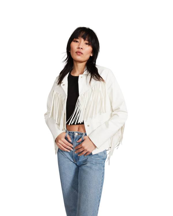 Steve Madden Fringe Jakke Dame Hvite | SM-872RF