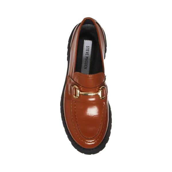 Steve Madden Lando Cognac Lær Loafers Dame Brune | SM-274RS