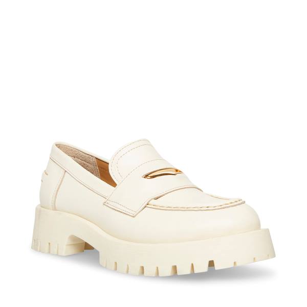 Steve Madden Lawrence Bone Lær Loafers Dame Beige | SM-483DQ