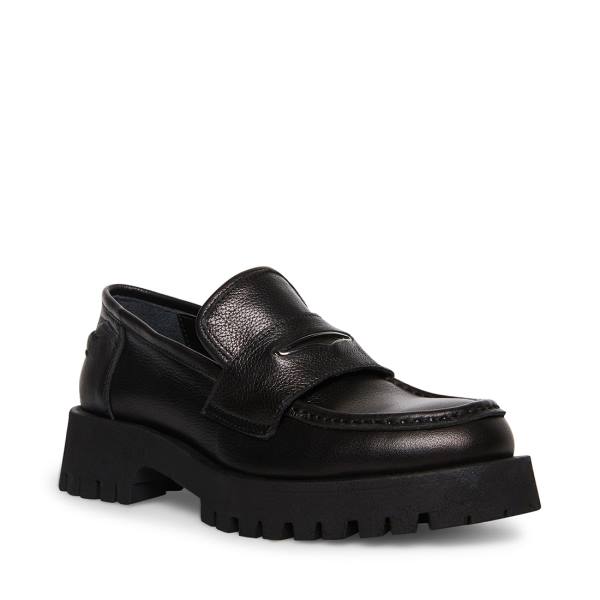 Steve Madden Lawrence Lær Loafers Dame Svarte | SM-479WL