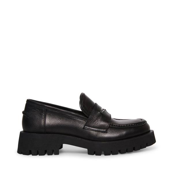 Steve Madden Lawrence Lær Loafers Dame Svarte | SM-479WL