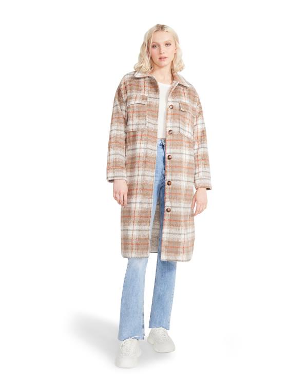 Steve Madden Long Plaid Taupe Frakker Dame Grå Brune | SM-457PG