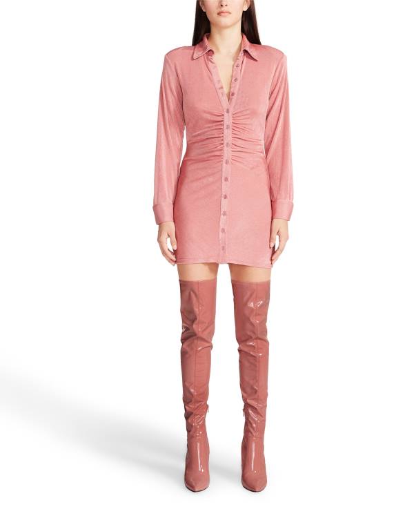 Steve Madden Long Sleeve Button Up Kjoler Dame Rosa | SM-258MQ