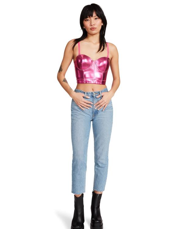 Steve Madden Metallic Bustier Topper Dame Rosa | SM-384FI