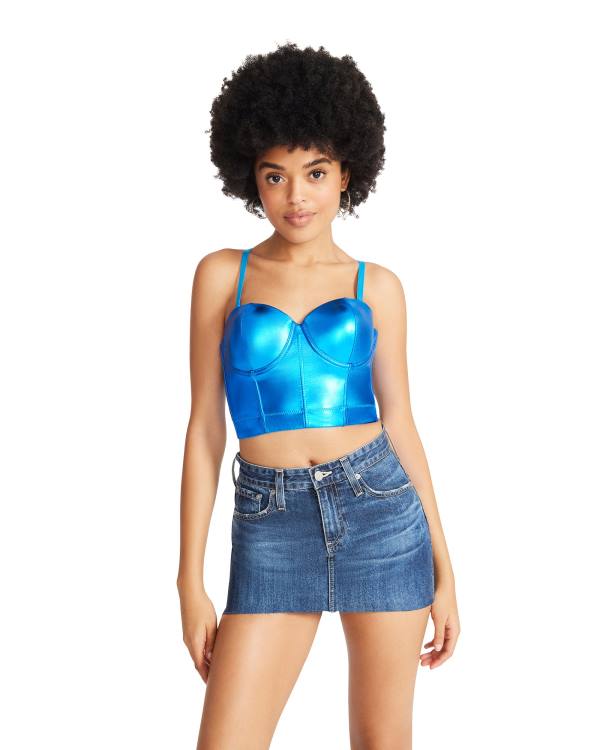 Steve Madden Metallic Bustier Topper Dame Blå | SM-419AO