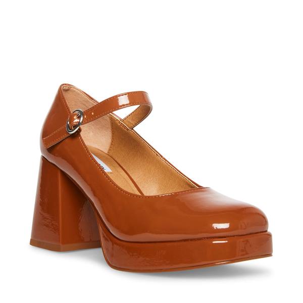 Steve Madden Mingle Cognac Patent Heel Høye Hæler Dame Brune | SM-389BA