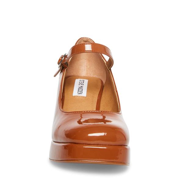 Steve Madden Mingle Cognac Patent Heel Høye Hæler Dame Brune | SM-389BA