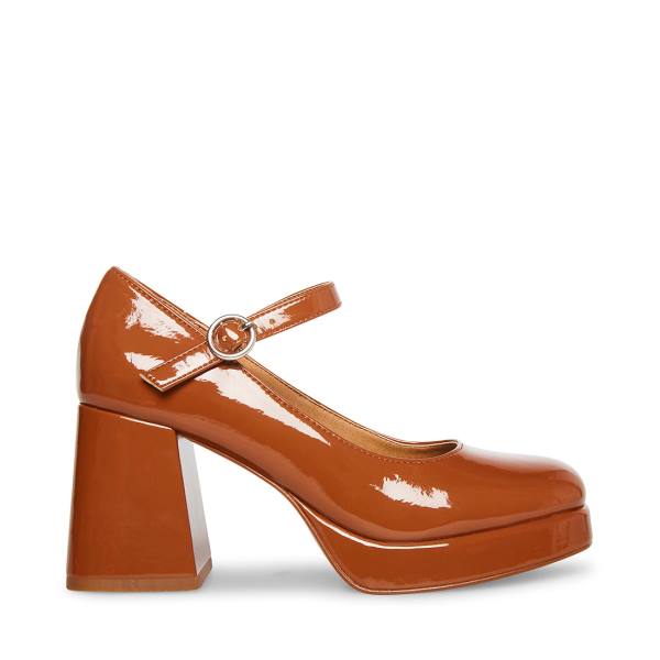 Steve Madden Mingle Cognac Patent Heel Høye Hæler Dame Brune | SM-389BA