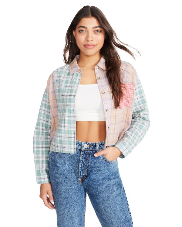 Steve Madden Mixed Plaid Button Down Topper Dame Rosa Multicolor | SM-145VG