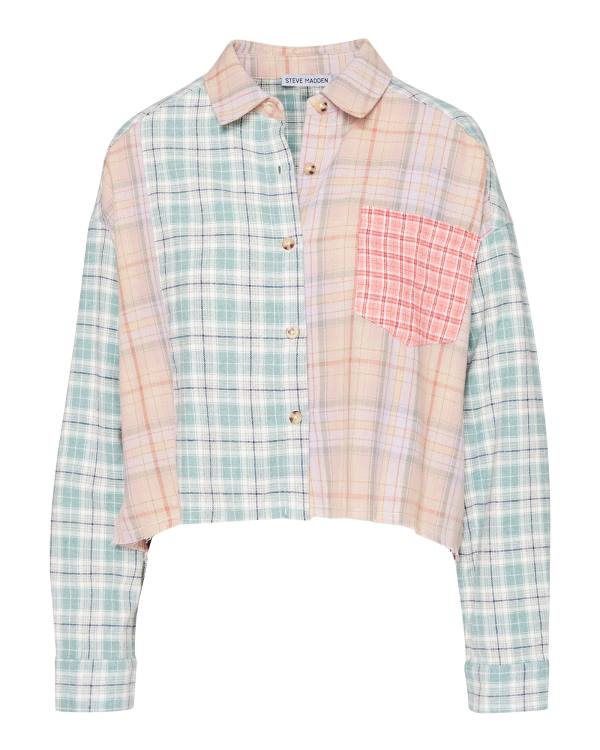 Steve Madden Mixed Plaid Button Down Topper Dame Rosa Multicolor | SM-145VG