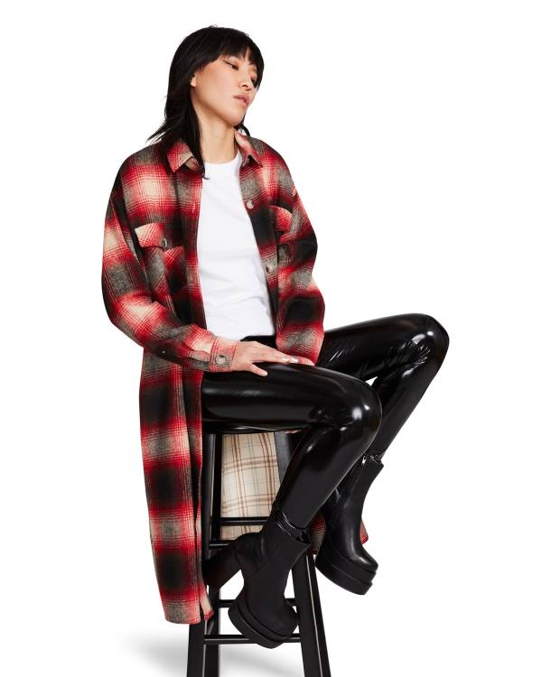 Steve Madden Mixed Plaid Duster Jakke Dame Rød | SM-016SQ