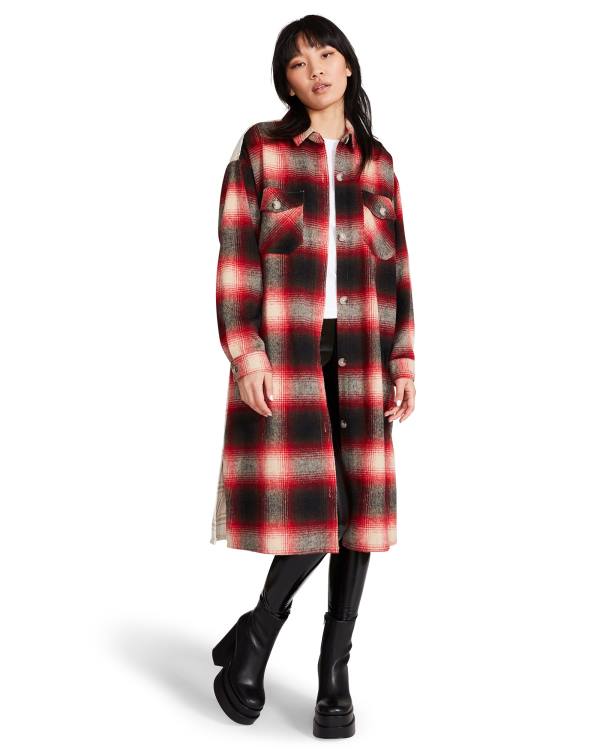 Steve Madden Mixed Plaid Duster Jakke Dame Rød | SM-016SQ