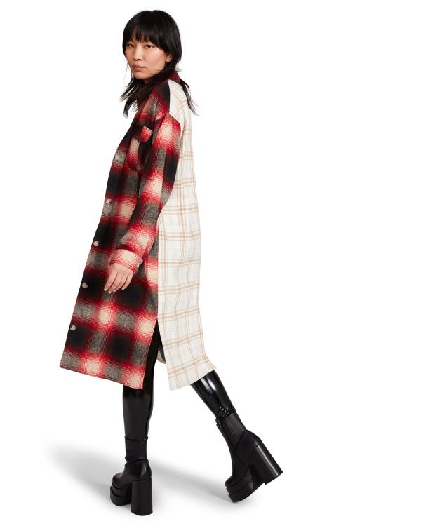 Steve Madden Mixed Plaid Duster Jakke Dame Rød | SM-016SQ