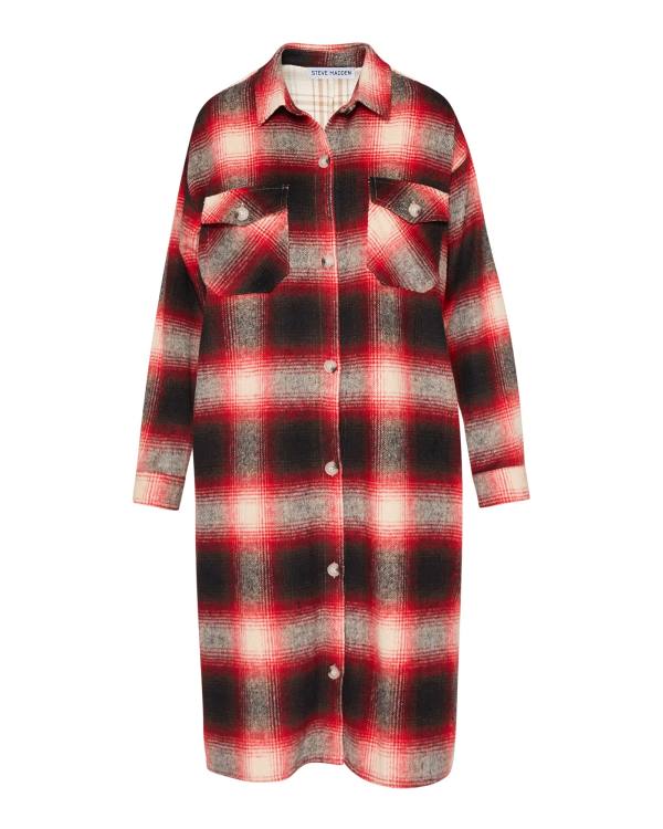 Steve Madden Mixed Plaid Duster Jakke Dame Rød | SM-016SQ