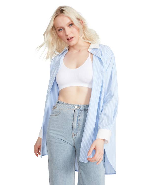 Steve Madden Oversized Button Up Topper Dame Blå | SM-480HY