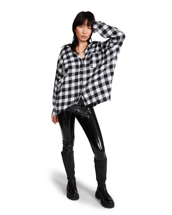 Steve Madden Oversized Gingham Flannel Topper Dame Svarte | SM-176DA