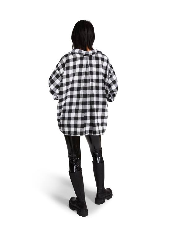 Steve Madden Oversized Gingham Flannel Topper Dame Svarte | SM-176DA