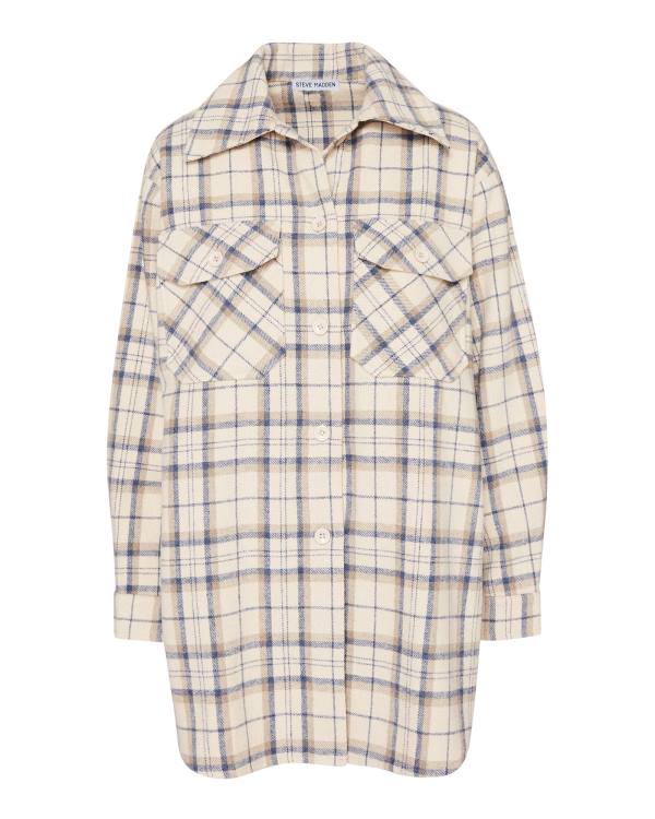 Steve Madden Oversized Plaid Flannel Taupe Topper Dame Grå Brune | SM-815XA