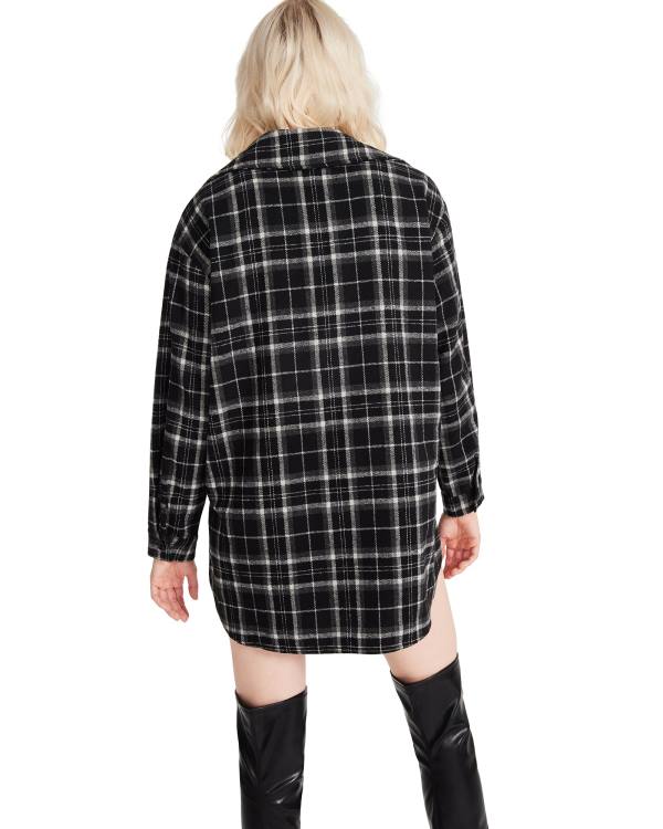 Steve Madden Oversized Plaid Flannel Topper Dame Svarte | SM-159AM