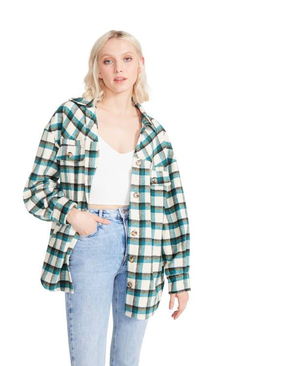 Steve Madden Plaid Button Down Topper Dame Grønn | SM-816TD