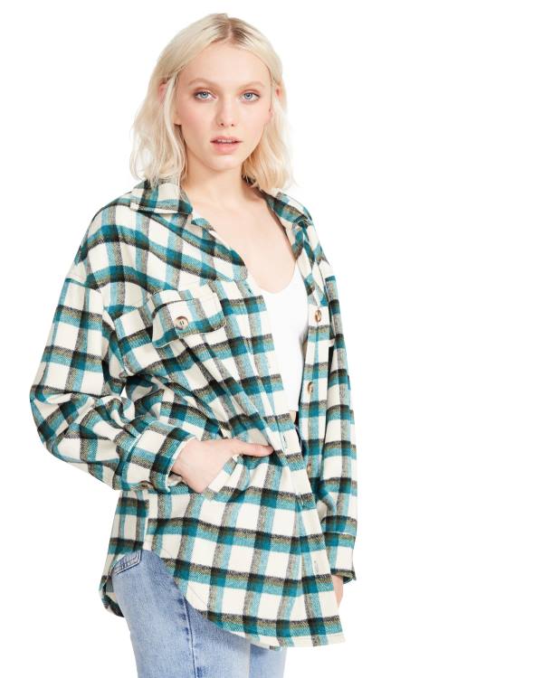 Steve Madden Plaid Button Down Topper Dame Grønn | SM-816TD