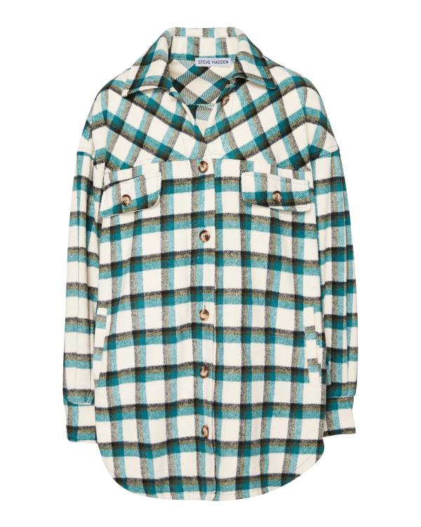 Steve Madden Plaid Button Down Topper Dame Grønn | SM-816TD