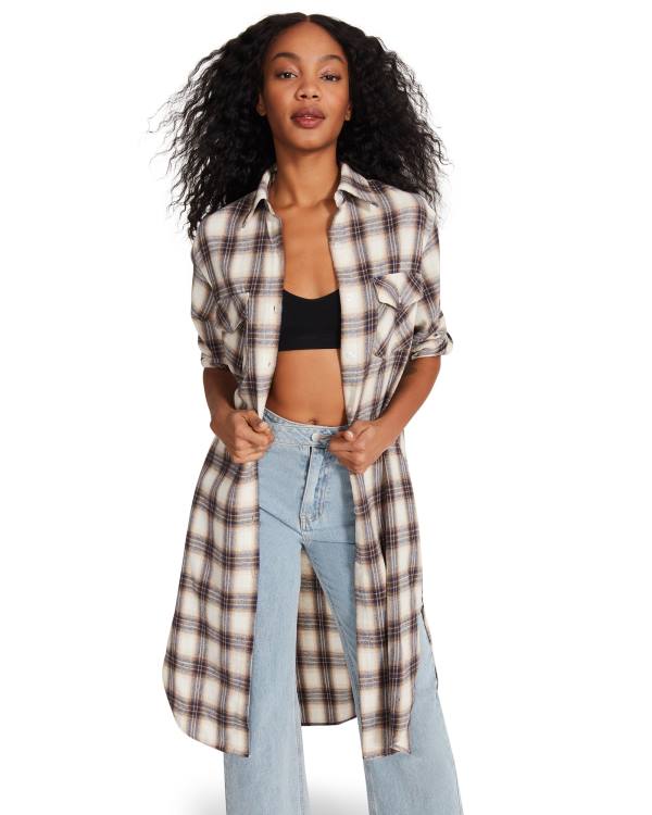 Steve Madden Plaid Duster Jakke Dame Blå | SM-071AI