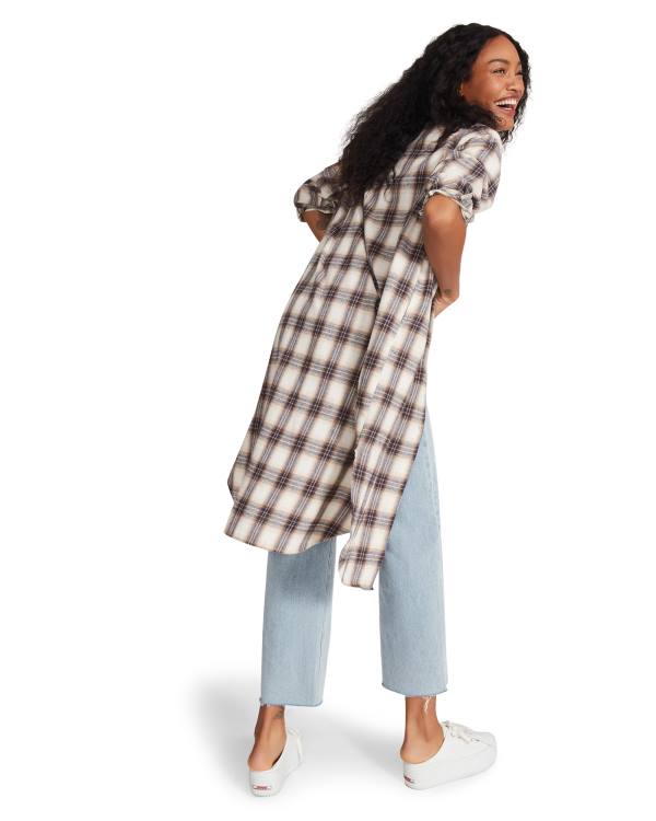 Steve Madden Plaid Duster Jakke Dame Blå | SM-071AI