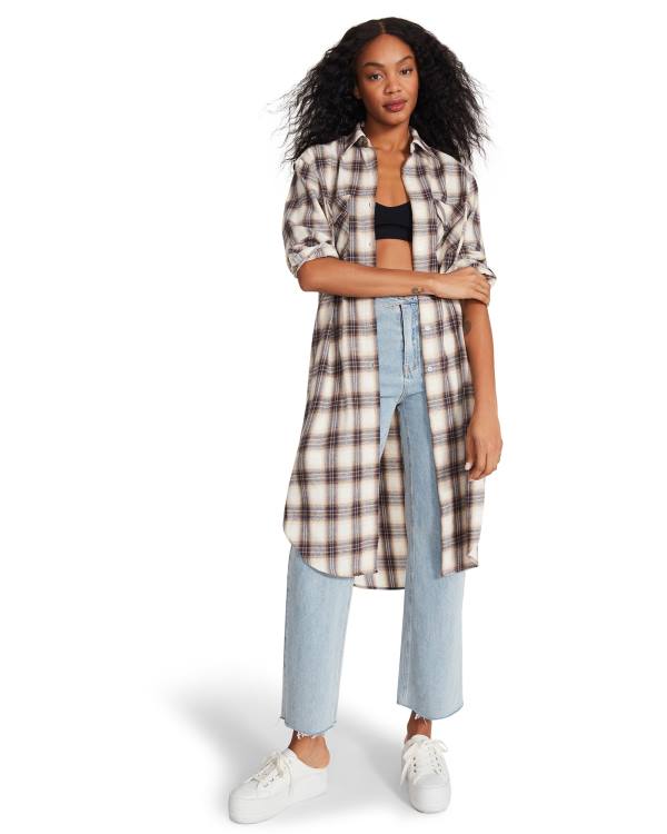 Steve Madden Plaid Duster Jakke Dame Blå | SM-071AI